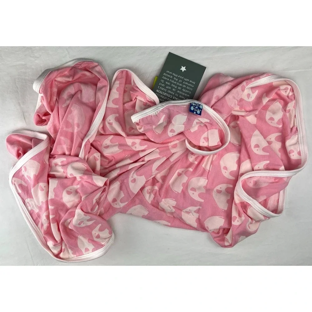 KicKee Pants Pink Bamboo Lotus Elephant Baby Swaddle Blanket Girl Soft‎ Security